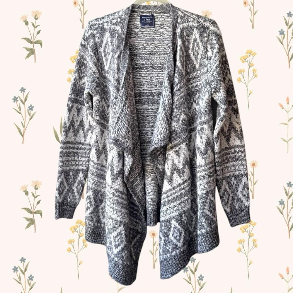 Abercrombie & Fitch Cozy Aztec Fair Isle Knit Waterfall Cardigan Small